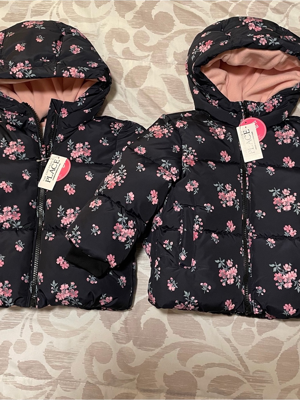 The Children's Place Floral Puffer Jacket with Pink Lining